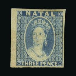 1861-62 Small Star 3d blue left marginal imperf Proof mint, stained ...