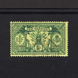 1911 Wmk MCA 5/- green on yellow light cds fine used, (Cto'd). {U} ...