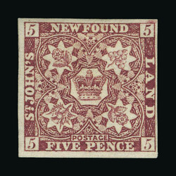 1857-64 5d brown-purple, imperf with 4 clear margins, very fine mint ...