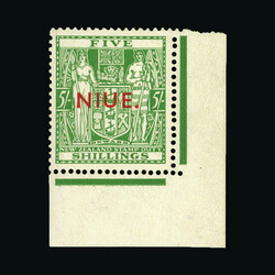 1941 Fiscal Arms 5/- green wmk single NZ Star, bottom right corner ...