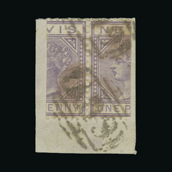 1882-90 CA 1d lilac mauve pair of bisects fine used tied to piece {U} ...