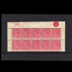 1882-90 CA 1d carmine rose top two rows of the left pane(10) with ...