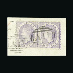 1864-76 CC perf 14 6d pale lilac horiz pair fine used tied to piece ...