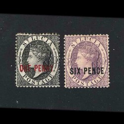 1882-84 QV surcharged issues P14 - SG26 - 1d Black and SG28 - 6d ...
