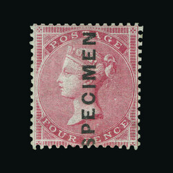 1855-57 small Garter 4d, ovptd. SPECIMEN Type 3 vertically, barest ...