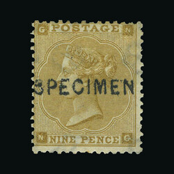 1862-64 9d bistre, NG, ovptd. SPECIMEN Type 6, centred to NW, streaky ...