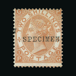 1867-80 2s brown, PG, ovptd. SPECIMEN Type 9, centred to top, traces ...