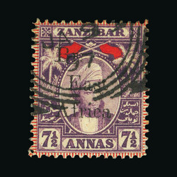 1897 Ovpt on Zanzibar 7½a mauve and red var. 'Bri' for 'British' ...