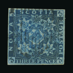 1851 QV: 3d deep blue on bluish paper, imperf with 4 good, equal ...