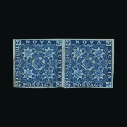 1851-60 3d deep blue vertical pair, Imperf with clear margins all ...