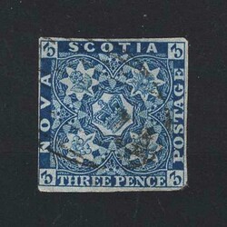 1851-60 3d deep blue used, touched at left, rounded lower right ...