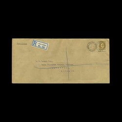 1912 Long Registered cover to Liverpool with EVII 1s brown tied by ...