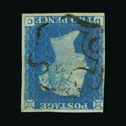 1840 2d pale blue, plate 1, DC, WATERMARK INVERTED, 4 tiny (at upper ...