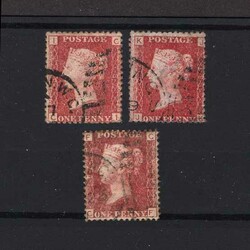 1864 1d red, plates 187 (CI), 191 (JK) and 195 (CF), part cds/numeral ...
