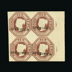 1847 10d brown, Die 1, right marginal block of 4, ovptd. SPECIMEN ...