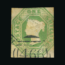1847 1s green, 2 margins, small hinge thin, crisp '466' numeral ...
