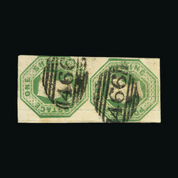 1847 1s green, vertical pair, just about touches at upper right, ...