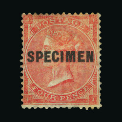 1862-64 4d bright red, IJ, ovptd. SPECIMEN Type 5, thin on a few ...
