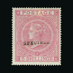 1867-83 5s pale rose, plate 2, CH, ovptd. SPECIMEN Type 9, centred ...
