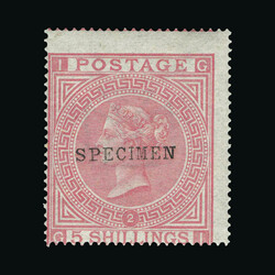 1867-83 5s pale rose, plate 2, GI, ovptd. SPECIMEN Type 9, off-centre ...