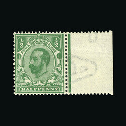 1911-12 Die A ½d bluish green, a right marginal example, fine and ...