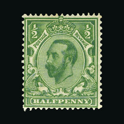 1911-12 Die B ½d bluish green, centred to SW, toned gum, u.m. {UM} ...