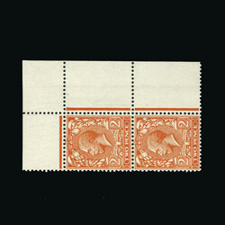 1912-24 2d orange, Die 1, vertical NE corner pair, virtually without ...