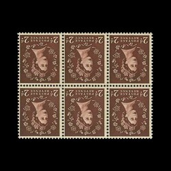 1952 Tudor 2d, block of 6 (3 x 2) with WATERMARK INVERTED, very fine ...