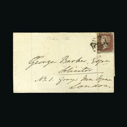 1841 1d red-brown, from 'black' plate 11, LF, 3½ margins, tied to 27 ...