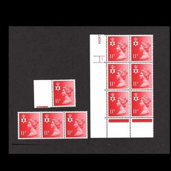1976 11p scarlet correct format Cylinder 1 No Dot block of 6 with ...