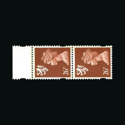 1993 26p red brown top marginal vertical pair, top unit with ...