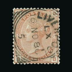 1873-80 1s orange-brown, plate 13 (wmk Spray), SB, well centred, neat ...