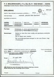 19 Ib. Brunfiolett med overtrykk SPECIMEN i blått. Attest FCM