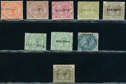 T 1/16. 9 Telegraph stamps 1876 with "SPECIMEN" overprint, mint + an ...