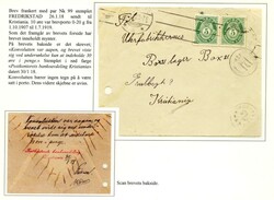 VERDIPOST - tre forsendelser frankert med Posthorn 1909 som er blitt ...