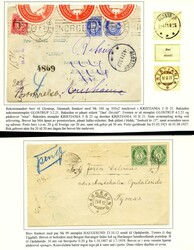 VERDIPOST - tre forsendelser frankert med Posthorn 1909 som er blitt ...