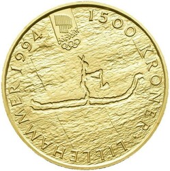 1500 kr 1993. OL Lillehammer 1994. Gullmynt nr. 1, Rødøymannen, ...