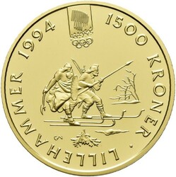 1500 kr 1993. OL Lillehammer 1994. Gullmynt nr. 2, Birkebeinere, ...