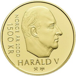 1500 kr 2000 "Tusenårsmynten", kvalitet proof, 16,96 gram .917 gull. ...