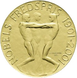 NOBELMYNTEN I GULL. 1500 kr 2001. Vekt 16,96 gram .917 (15,55 gram ...