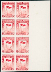 INDONESIA 334. 1950 flagg 15 sen rød (18 x 23 mm) i utagget, ...