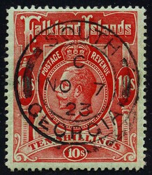 FALKLAND 60. 10 shilling red/green with supeb South Georgia No 7 23 ...
