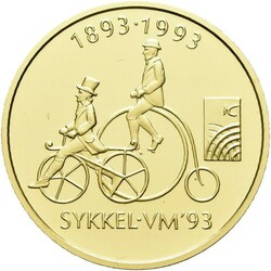 1500 kr 1993. SYKKEL-VM gullmynten. Kvalitet proof, 16,96 gram .917 ...
