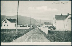 MJØNDALEN. Vikjordet med hus langs veien (J. H. Küenholdt 2599). ...