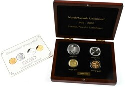 NORSK/SVENSK UNIONSSETT 1905-2005 i gull og sølv. Norge: 1500 kr ...