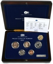PROOF COINS OF NORWAY EXCLUSIVE 2003. Proofsett 2003, inkl. medalje ...