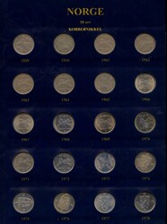 Samling 50-ører innsatt i Leuchtturm-album (bind IV) med kassett. 50 ...