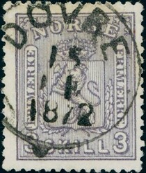 13a. 3 skilling med klart trykk, men ikke skikkelig rødviolet, med ...