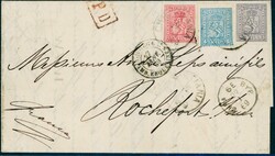 13-15. 15 skilling på brev fra Christiania 22-1-1869 til Frankrike. ...