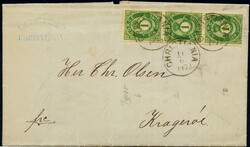 16 Ia. Loddrett 3-stripe på brev til Kragerø stemplet Christiania ...